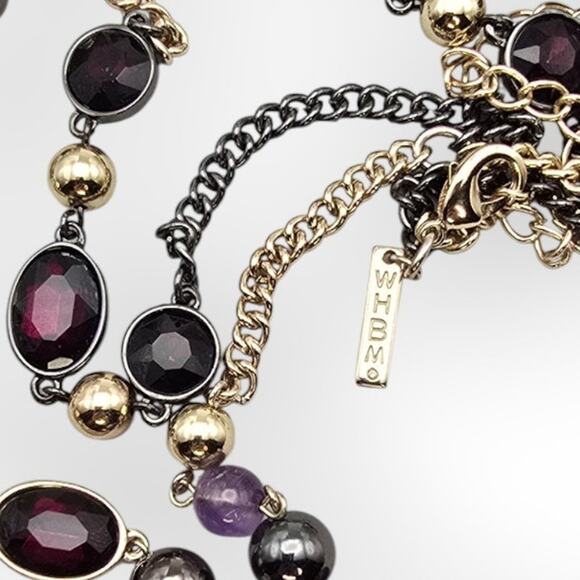 Deep Garnet & Amethyst White House Black Market Layered Beaded Chain Necklace - Picture 7 of 11